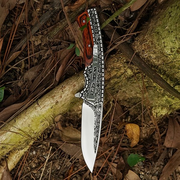 1pc Ambidextrous Stainless Steel Folding Knife with 3D Vintage Embossed Pattern - Lightweight Pocket Knife for Outdoor Survival, Camping, Fishing, Hiking, Hunting - Unique Engraved Design, Ideal Men'S Gift for Christmas, Halloween, Thanksgiving, Father'S - Image 7