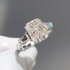 4 Carat Moissanite Ring, 925 Sterling Silver Plated with 18K Gold, Women's Square Solitaire Ring Adjustable Size, Luxury Gift for Anniversaries, Birthdays, Holidays