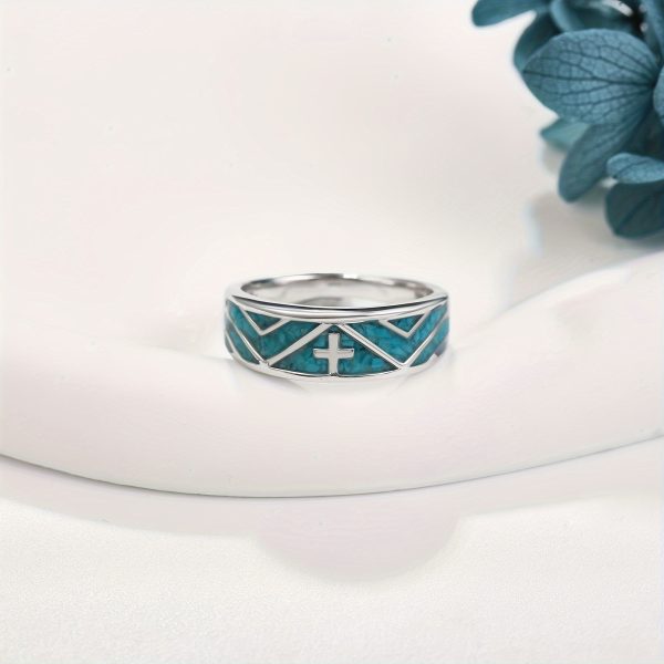 Stunning Turquoise Cross Ring - Bands with 925 Sterling Silver, Elegant Jewelry Gifts for Women and Men, Perfect for Any Occasion - Image 4