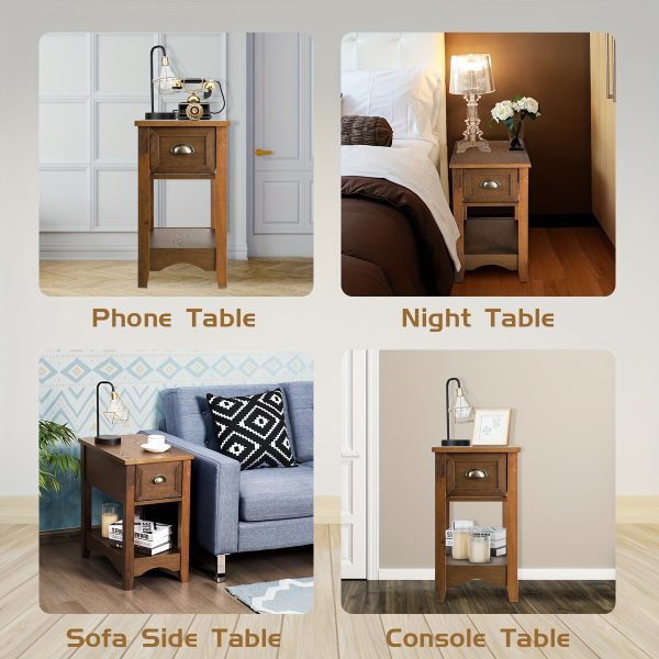 1pc Compact Rustic Wooden Nightstand End Table - Modern Farmhouse Style, Tawny Finish, Spacious Drawer, Sturdy Legs - Perfect for Home Decor, Bedroom, Living Room, 22" L X 13" W X 23" H - Image 7