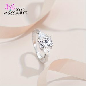 2 Carat Moissanite Radiant Ring - 925 Sterling Silver, Classic Simple Design, Casual and Elegant, High-End Light Luxury, Perfect for Proposal, Engagement, Wedding Dinner Party, Trendy Temperament, Sweet and Fresh Gift for Her