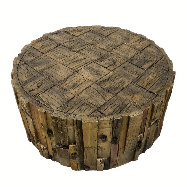 18.5" H Farmhouse Barrel Shaped Round Coffee Table For Indoors And Outdoors, Round Coffee Table For Living Room, Small Side Table Tea Table End Table - Image 4