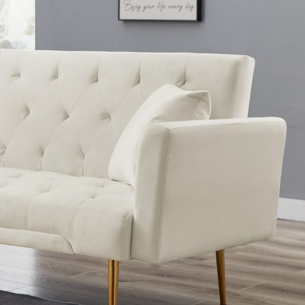 Elegant 71.65'' Foldable Velvet Sofa Bed with Metal Leg Straps, 2 Square Pillows, Line Design, Space-Saving, 5 Colors to Choose from, 1pc - Image 3
