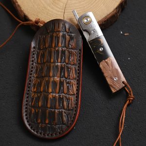 Premium Handcrafted Damascus Steel Pocket Knife - 2.9" Folding EDC with Cowhide Sheath, Liner Lock & Maple Handle - Perfect for Camping, Hiking & Outdoor Adventures