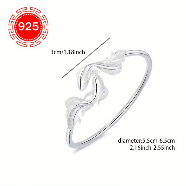 925 Silver Low Allergy Fashion Open Bangle, 1pc, Ladies Mermaid Bangle Niche Design Versatile Double Fish Koi Hand Accessory, Suitable For Couples, Best Friends, Gifts, Daily Weddings, Banquets, Beach Vacations, Thanksgiving, Christmas, Anti-oxidation Pac - Image 4