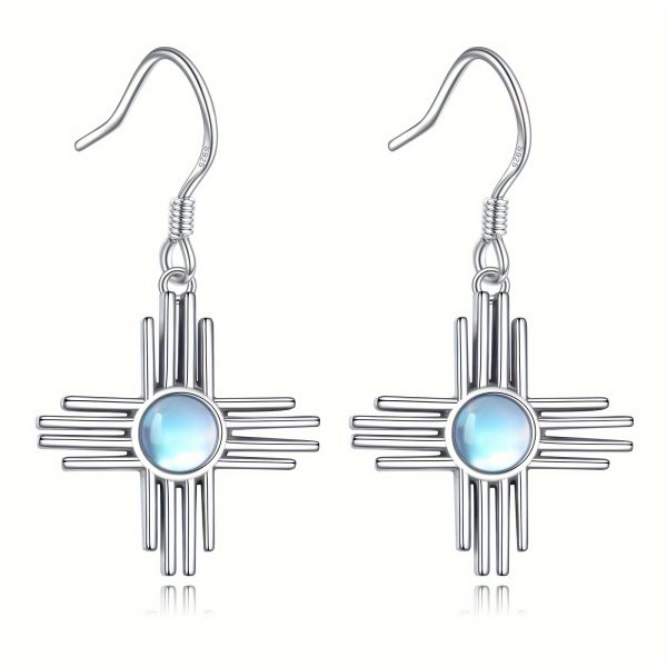 Zia Sun Symbol Earrings 925 Sterling Silver Moonstone/Turquoise Earrings New Mexico Jewelry For Women Mother