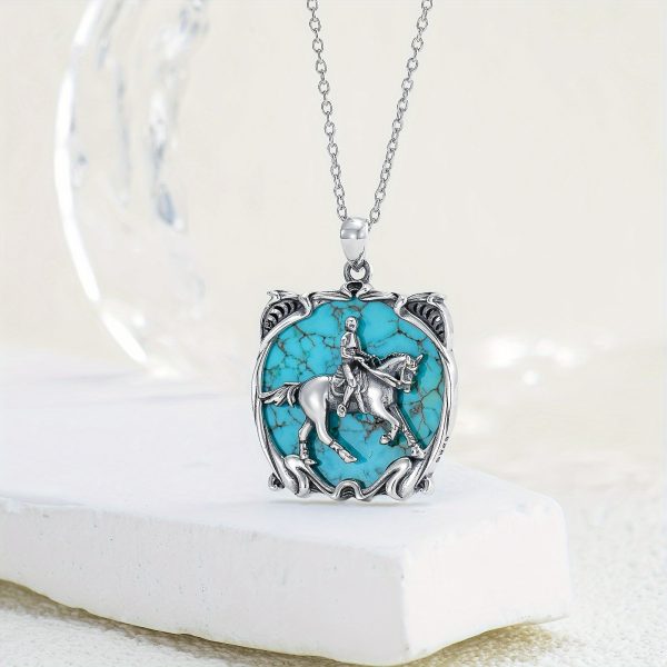 Turquois Horse Necklace For Women 925 Sterling Silver Genuine Turquoise Gemstone Horse And Women Pendant Horse Jewelry Gift Birthday Mother's Day - Image 3
