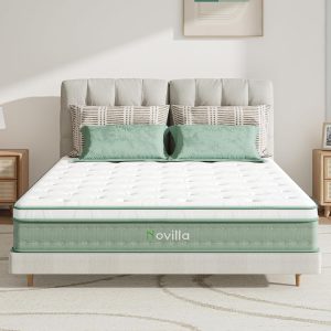 Novilla Queen Size Mattress, 10 Inch 12 Inch Hybrid Mattress in a Box, Foam with Individual Pocket Coils for Quality Sleep, Pillow Top Queen Mattress with Quilted Cover, Release Pressure