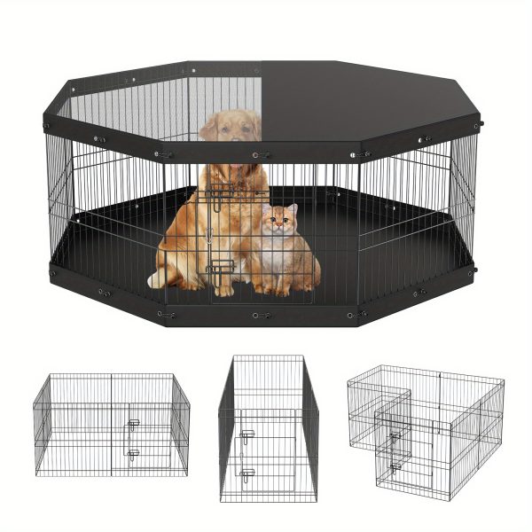 VEVOR Dog Playpen, 8 Panels Foldable Metal Dog Exercise Pen with Top Cover and Bottom Pad, 24" H Pet Fence Puppy Crate Kennel, Indoor Outdoor Dog Pen for Small Medium Pets, for Camping, Yard - Image 7