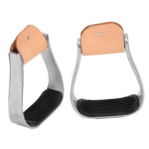 1 Pair Equestrian Aluminum Alloy Stirrups with Cushioned Leather Pads - Durable Horse Riding Saddle Tack Overshoes, Black