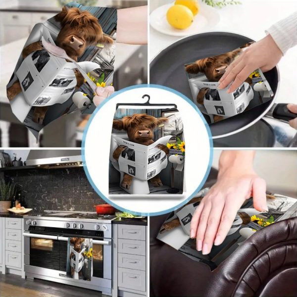 [6pcs Highland Cow Bathroom Decor Set] 1pc/2pcs/4pcs/6pcs Highland Cow Bathroom Decor Set, Woven Polyester, Water-Resistant, Non-Bleach, Fashion Theme, with Quick-Absorbent Towels, Bath Mat, Toilet Cover, Bathroom Accessories with Hooks for Bathroom Decor - Image 13