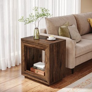 24" Farmhouse End Table - 2-Tiered Industrial Sofa Side Table with Shelf Storage for Living Room, Entrance, and Nightstand