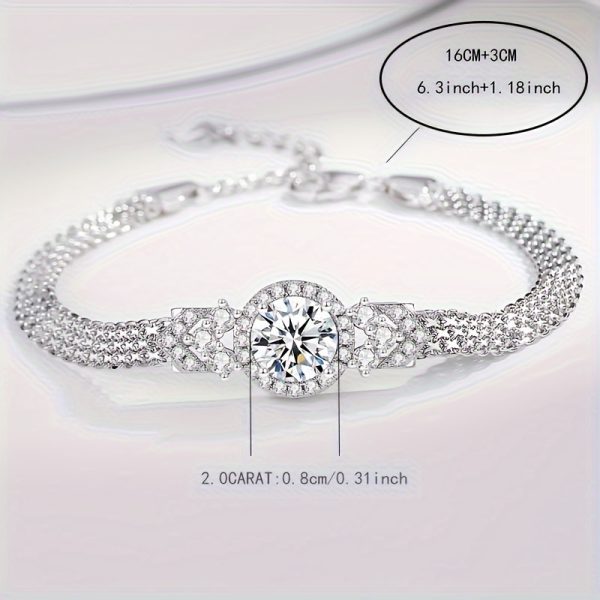 925 Silvery main stone, 2 carats, high-quality moissanite, simple and beautiful fashionable bracelet for men and women, suitable for wearing during engagement and wedding confessions, as a gift for friends, loved ones and family members - Image 3