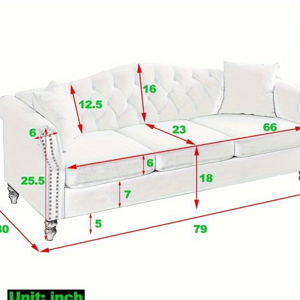 [Video] 79 Chesterfield Sofa Black Velvet for Living Room, 3 Seater Sofa Tufted Couch with Rolled Arms and Nailhead for Living Room, Bedroom, Office, Apartment, two pillows - Image 5