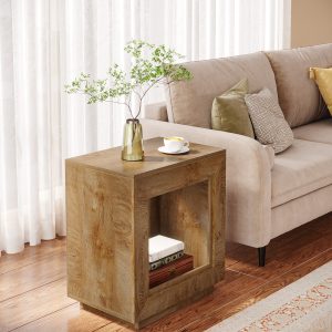 Tribesigns 24" Farmhouse End Table, 2 Tiered Side Table with Shelf Storage Industrial Sofa Side Table Nightstand for Living Room (1pcs, Natural)