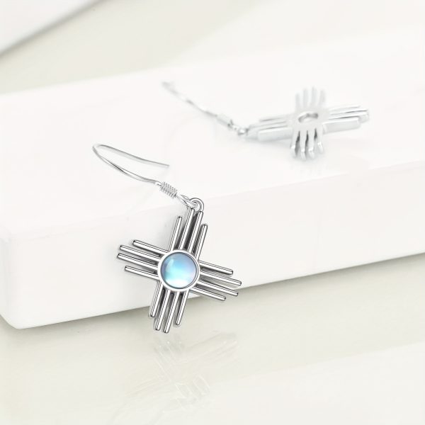 Zia Sun Symbol Earrings 925 Sterling Silver Moonstone/Turquoise Earrings New Mexico Jewelry For Women Mother - Image 5