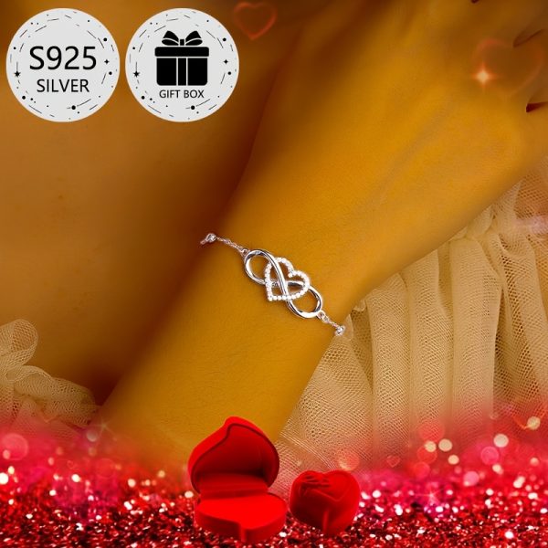 1pc Elegant 925 Sterling Silver Infinity Heart Bracelet with Cubic Zirconia, Simple Luxury Style, Gift Box Included, Perfect for Valentine'S Day, Mother'S Day, Back to School, Party, Daily Wear, Vacation, Wedding - Image 8