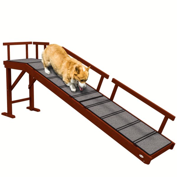 PawHut Dog Ramp, Dog Stairs For Small, Medium & Large Dogs, Pet Ramp For Bed Or Couch With Removable Guardrails, Non-Slip Surface, 73" Long, Brown - Image 9