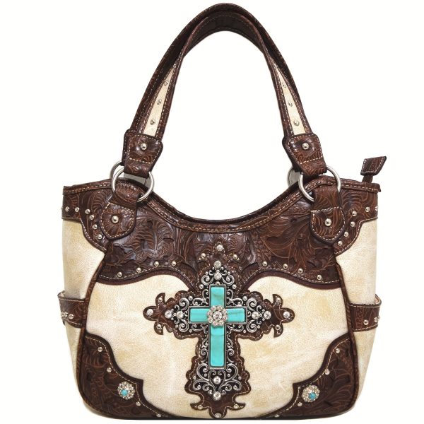 Western Style Rhinestone Cross Stud Handbag Tools Handbag Country Shoulder Bag Triple Fold Wallet Set - Image 4