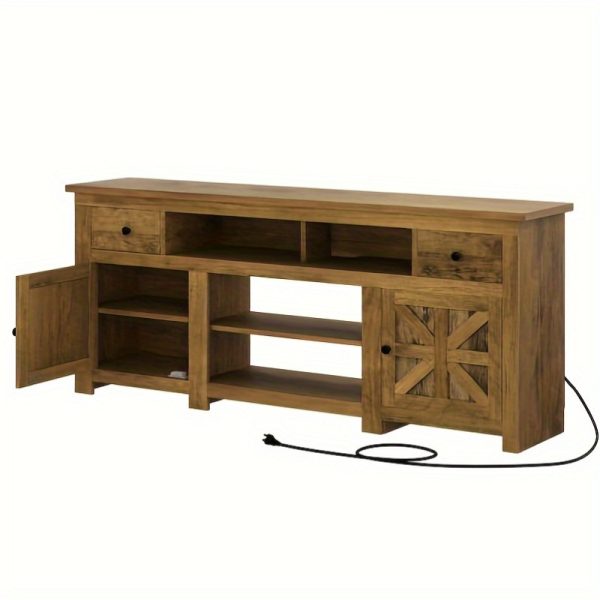 Up to 80 Inch Rustic Farmhouse TV Stand with Power Outlet, Storage Drawer & Movable Partition - Image 9