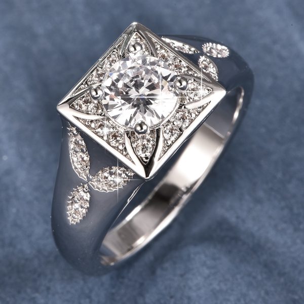 1pc S925 Men's Pure Silvery Ring, Simple and Elegant Design, Suitable for Attending Parties, Gatherings, Daily Wear, Gift Giving, Halloween, Christmas Eve, etc., 3 Carat Moissanite, Silvery Weight 0.32 oz - Image 4