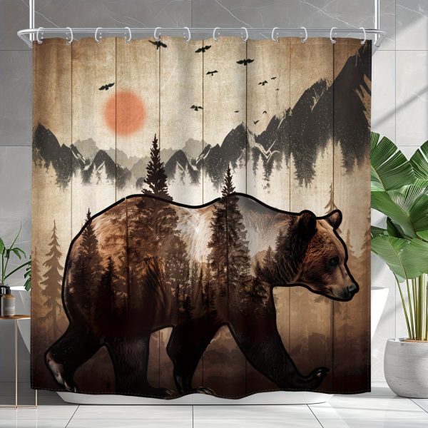 1/4 Piece - Rustic Bear Cabin Shower Curtain Set, Vintage Cabin Mountain Country Animal Western Farmhouse Hunting Wildlife Waterproof Shower Curtain With 12 Hooks, Non-slip Bathroom Floor Mat, Toilet U-shaped Mat, Cover Mat, Shower Decor Accessories - Image 10