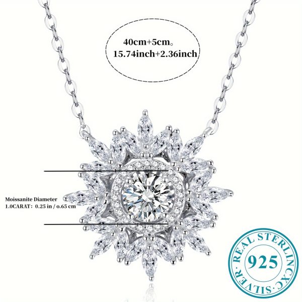 1 Piece Exquisite 925 Sterling Silver Moissanite Diamond Flower Pendant Necklace - Wide Face, 1 Carat Main Stone, Ladies' Fashion Jewelry for Engagement, Wedding, Confession, Gift for Friends, Loved Ones, and Family Members - Image 5