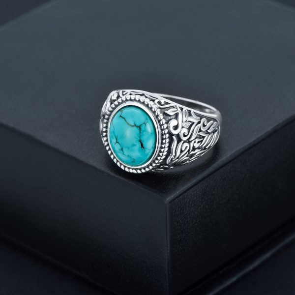 Turquoise Rings For Men 925 Sterling Silver Western Vintage Natural Turquoise Gemstone Ring Jewelry Gifts For Father - Image 4