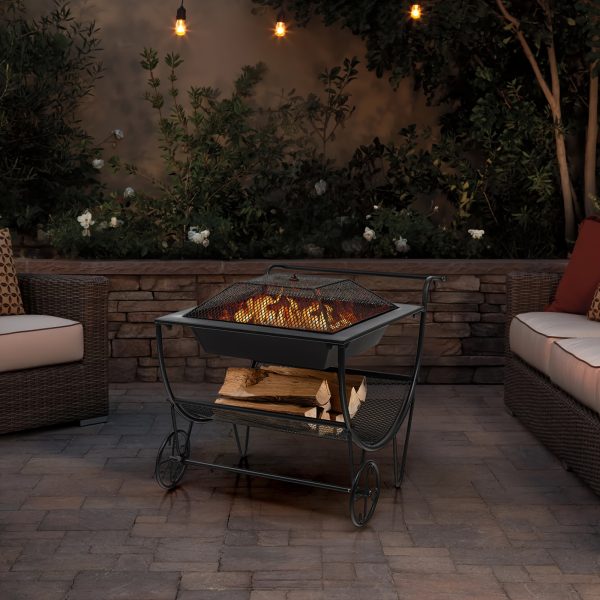 1pc Deluxe Outdoor Wood Burning Fire Pit - Steel Patio Stove with Log Storage Rack and Wheels for Easy Mobility - Perfect for Yard, Garden, and Backyard Gatherings - Durable Construction and Versatile Design - Image 2