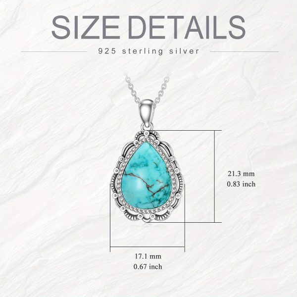 Turquoise Necklace 925 Sterling Silver Real Turquoise Gemstone Pendant Western Bohemian Jewelry For Women - Image 2