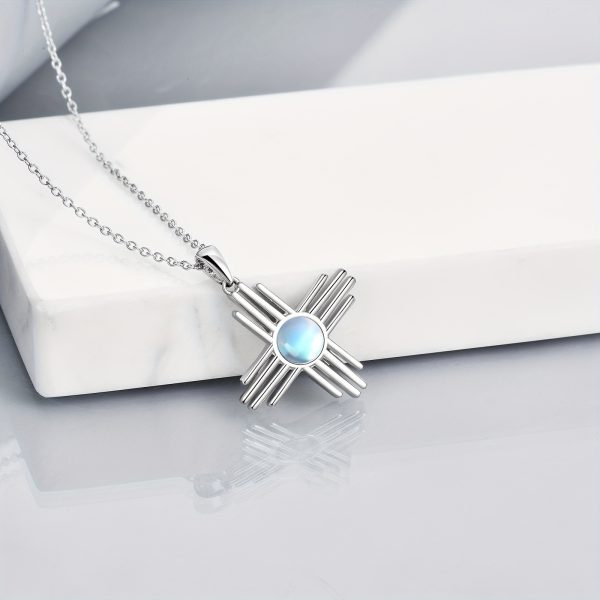 Zia Sun Symbol 925 Sterling Silver Necklace Exquisite Ladies Turquoise/Moonstone Pendant Jewelry For Women New Mexico Necklace For Mother's Day Christmas Birthday Gifts - Image 8