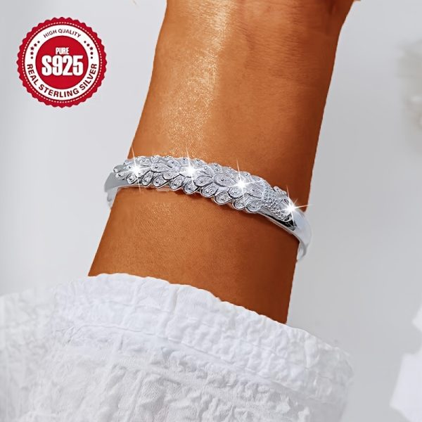 925 Silver Hypoallergenic Open Mouth Bracelet, Silvery Peacock Open Mouth Bracelet Versatile Fashion Relief Adjustable Mother's Bracelet Temperament Personality Hip-hop Gift For Couples, Best Friends, Gift For Daily Wedding Banquet Seaside Vacation, Thank - Image 2