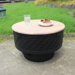 26" Wood Burning Fire Pits with Grill & Lid, Fire Pit Table for Outside with Waterproof Cover & Fire Poker, Outdoor Firepit with Functions for BBQ, Table and Bonfire