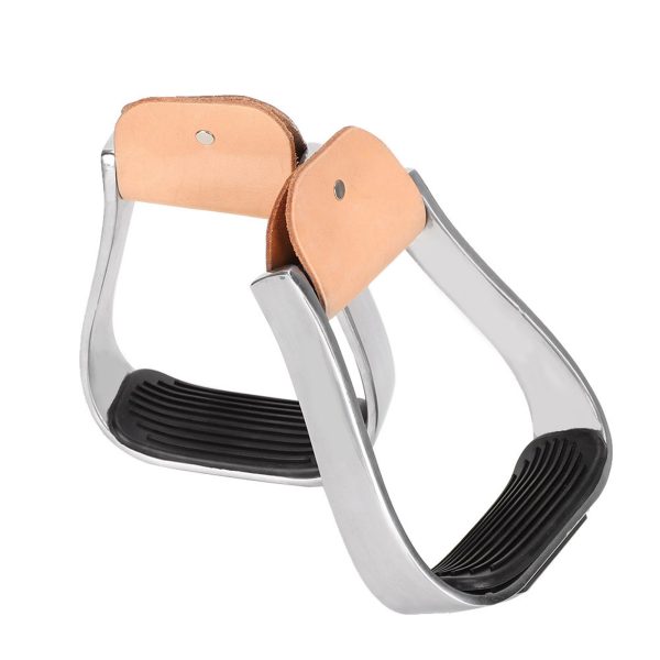 1 Pair Equestrian Aluminum Alloy Stirrups with Cushioned Leather Pads - Durable Horse Riding Saddle Tack Overshoes, Black - Image 9