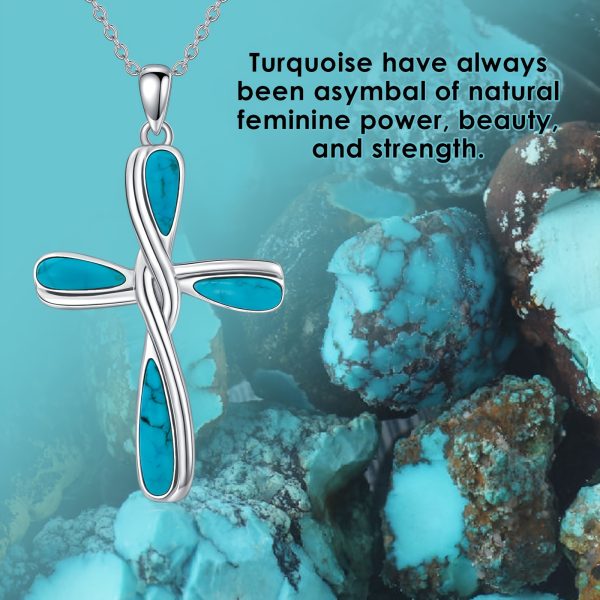 Cross Necklace For Women Turquoise Western Bohemia Sterling Silver 20 Inches Boho Jewelry Vintage Gemstone Teardrop Pendant Birthday Valentines Gift - Image 5