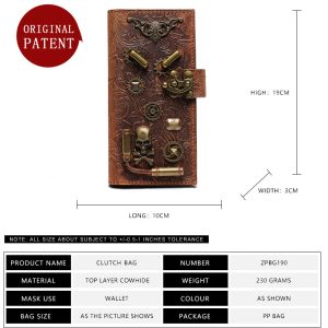 Vintage Steampunk Women's Wallet - Unique Long Clutch with Intricate Gear & Skull Design, Premium Leather in Coffee Brown, Phone & Card Organizer, Cute Wallet