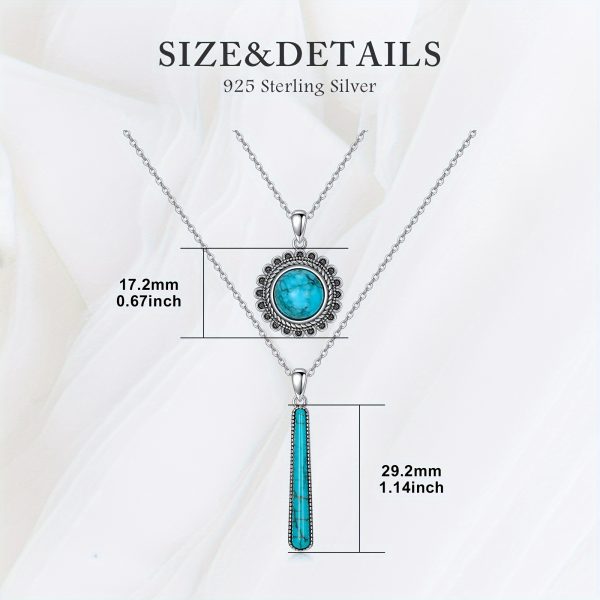 Turquoise Layered Necklace 925 Sterling Silver Real Gemstone Turquoise Pendant Boho Jewelry Gifts For Women - Image 3