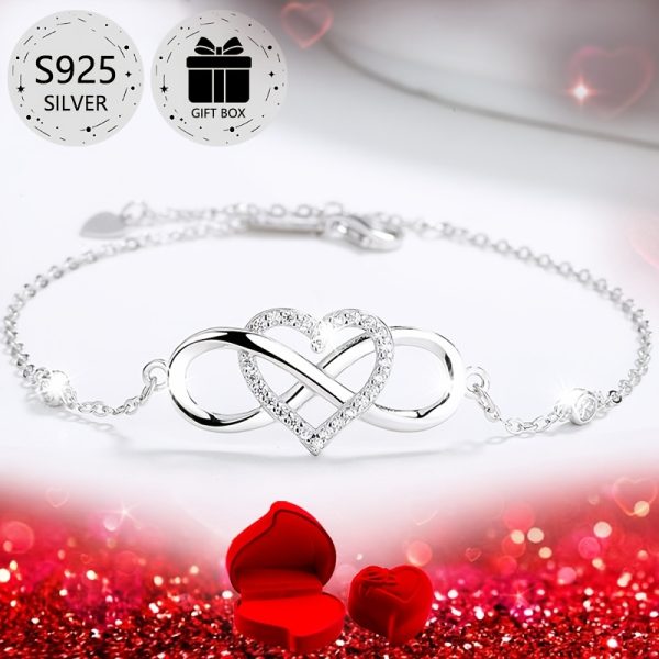1pc Elegant 925 Sterling Silver Infinity Heart Bracelet with Cubic Zirconia, Simple Luxury Style, Gift Box Included, Perfect for Valentine'S Day, Mother'S Day, Back to School, Party, Daily Wear, Vacation, Wedding - Image 6