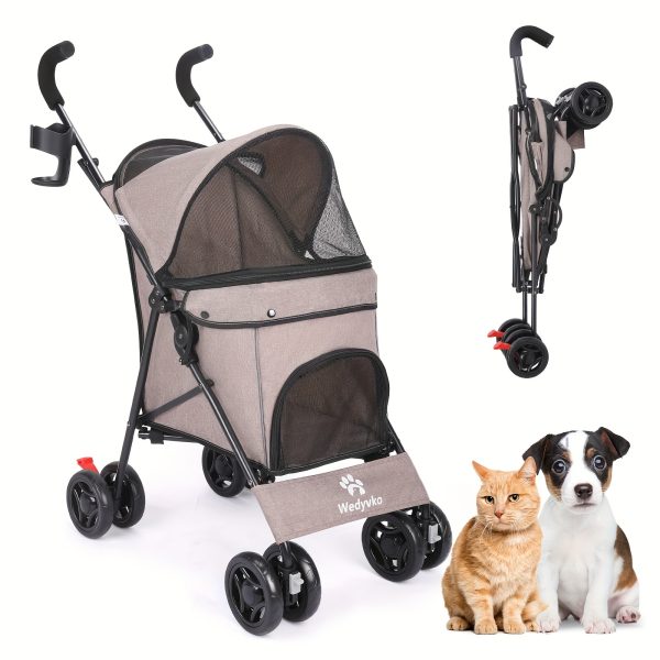 Pet Stroller Folding Cart, Dog And Cat Jogging Cart, 4 Quick Folding Wheels, Folding Dog Cart And Cart, Medium-sized Small Dog And Cat Wagon Walking And Playing - Image 14