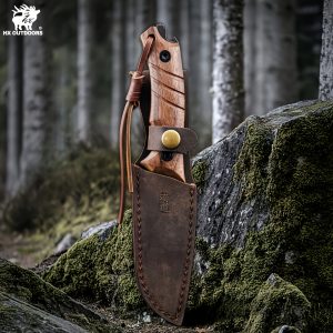1pc Outdoor Straight Knife, Pocket Knife, EDC Multi-function Knife With Cowhide Cover, 7cr17mov Steel High Carbon Steel, Walnut Handle, CNC Fine Grinding Process, High-end Quality, China's Famous Brand Knife, Gift Gifts, Outdoor Necessities