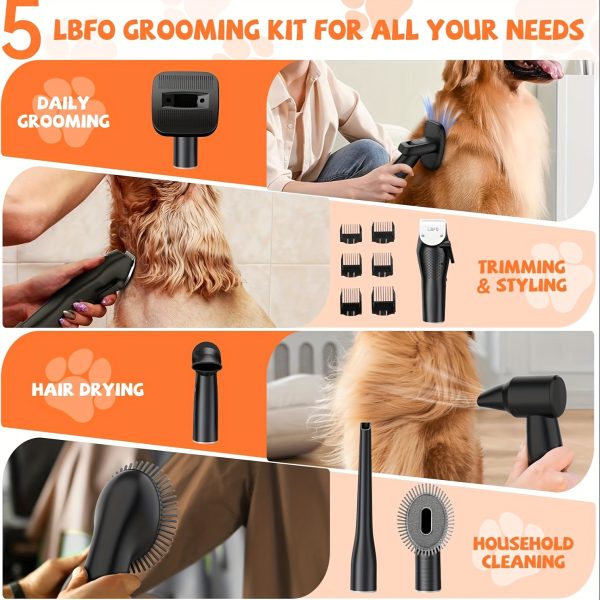 600w Dog Grooming Kit with 3L Dust Cup, 5 Pet Grooming Tools, Low Noise Pet Grooming Vacuum, Dog Clippers, and Dog Dryer - Image 7