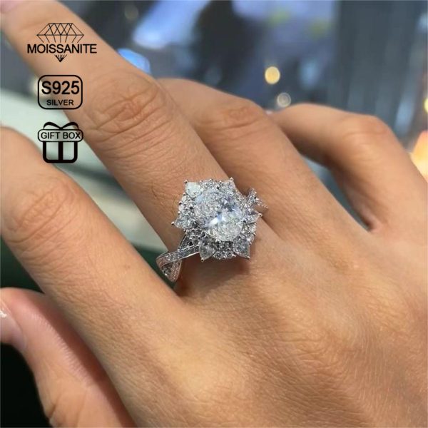 2ct Oval Moissanite Luxury Boho Style Engagement Ring - 1pc S925 Sterling Silver Plated, Hypoallergenic Cross Design - Exquisite Jewelry for Valentine's Day, 4.5g, with Elegant Gift Box - Image 6