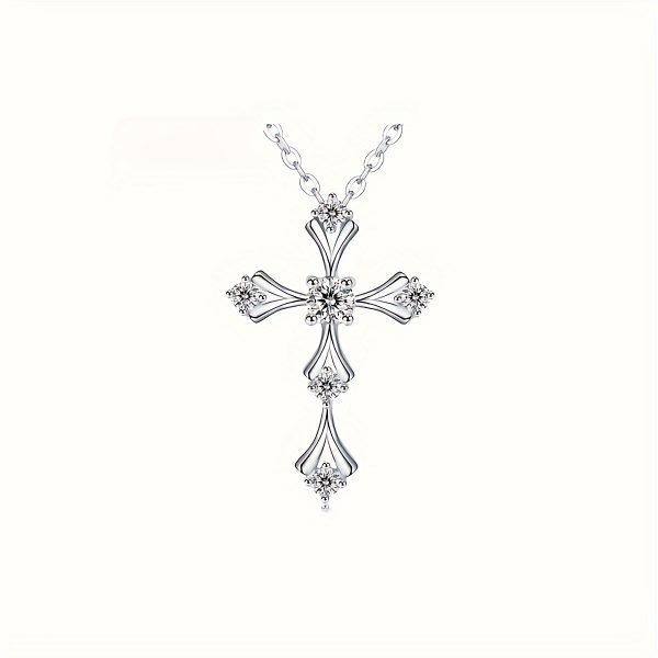 Elegant 1ct Moissanite Cross Pendant Necklace in 925 Sterling Silver - Luxurious Floral Motif Design, Ideal for Weddings & Anniversaries, Gift for Women, Silver, Jewelry, Elegant Style, Luxury Style - Image 6