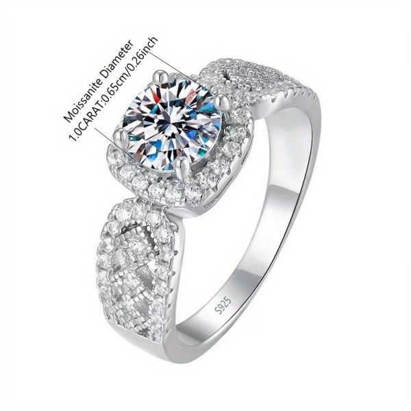 925 Silveryy 1ct Moissanite Square Lace Ring, High-end Design, Suitable For Daily Wear, Engagement Wedding Party Banquet Party Birthday Anniversary Thanksgiving Christmas Valentine'S Day New Year And Other Jewelry Gifts With Gift Box About 3g - Image 4