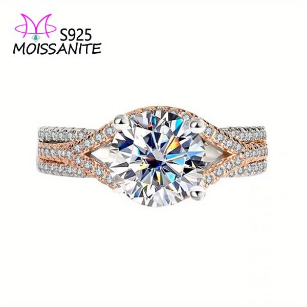 Elegant S925 Sterling Silver 2 Carat Moissanite Ring, Dual-Tone Design, Perfect for Engagement, Wedding, Anniversary, Birthday, Valentine's Day, Christmas - Includes Gift Box, Weighs About 3g, Moissanite, Romantic, Luxury, Travel Party, Grandma, Fashion T - Image 2