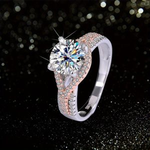 Elegant S925 Sterling Silver 2 Carat Moissanite Ring, Dual-Tone Design, Perfect for Engagement, Wedding, Anniversary, Birthday, Valentine's Day, Christmas - Includes Gift Box, Weighs About 3g, Moissanite, Romantic, Luxury, Travel Party, Grandma, Fashion T
