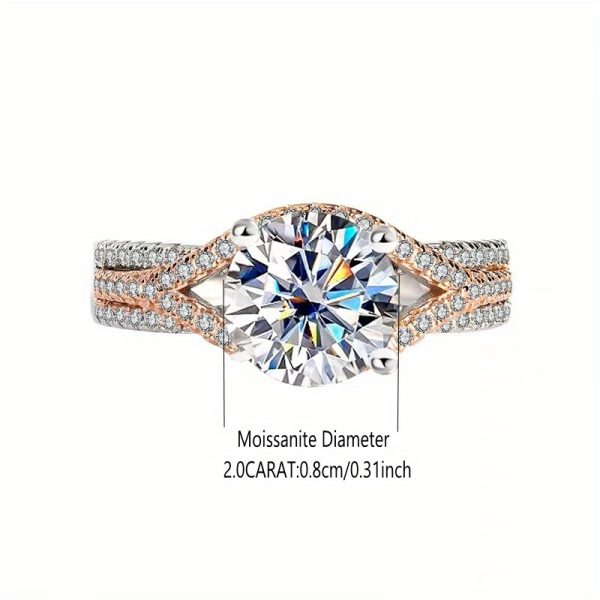 Elegant S925 Sterling Silver 2 Carat Moissanite Ring, Dual-Tone Design, Perfect for Engagement, Wedding, Anniversary, Birthday, Valentine's Day, Christmas - Includes Gift Box, Weighs About 3g, Moissanite, Romantic, Luxury, Travel Party, Grandma, Fashion T - Image 4