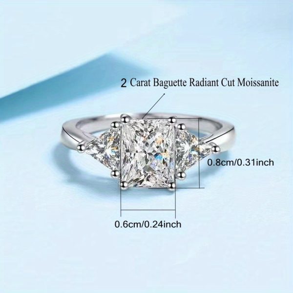 2 Carat Moissanite Radiant Ring - 925 Sterling Silver, Classic Simple Design, Casual and Elegant, High-End Light Luxury, Perfect for Proposal, Engagement, Wedding Dinner Party, Trendy Temperament, Sweet and Fresh Gift for Her - Image 4