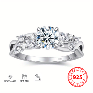 1.5/2/3CT VVS1 Round Cut Moissanite Engagement Ring - 925 Sterling Silver, White Promise Wedding Ring, CZ Wedding Jewelry for Her, Women's Promise Ring, Luxury Wedding Band
