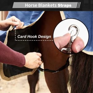 Adjustable Linen Horse Blanket Leg Straps 2-Pack - Stretchy Belly Band Replacement with Stainless Steel Buckles and Double Swivel Snaps for Horse Sheets and Blankets - Durable Equine Tack Accessories